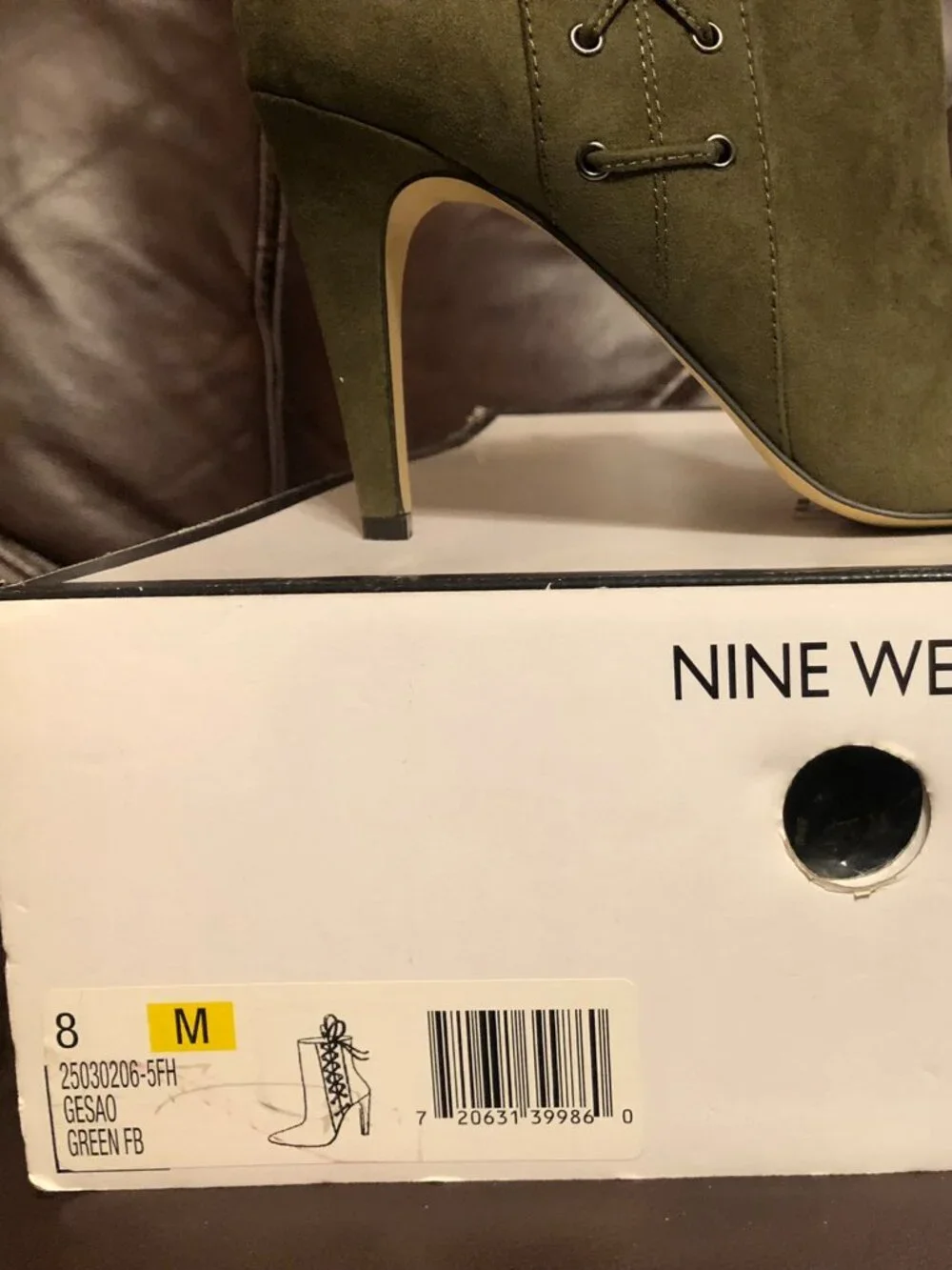 Nine West Gesao Olive Green Faux Suede Lace-Up Heeled Ankle Booties Size 8